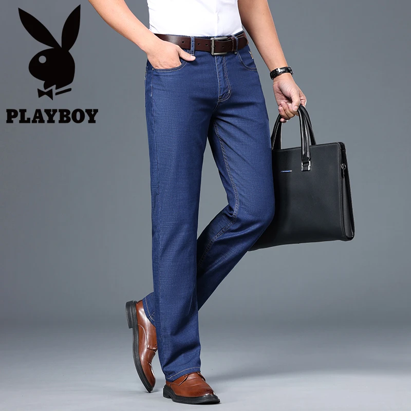 PLAYBOY/花花公子薄款商务休闲2025夏季牛仔裤高腰中老年极简风