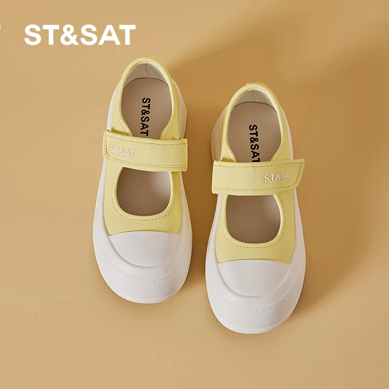 星期六女鞋旗舰店玛丽珍鞋2025夏季新款爆款透气魔术贴芭蕾小白鞋