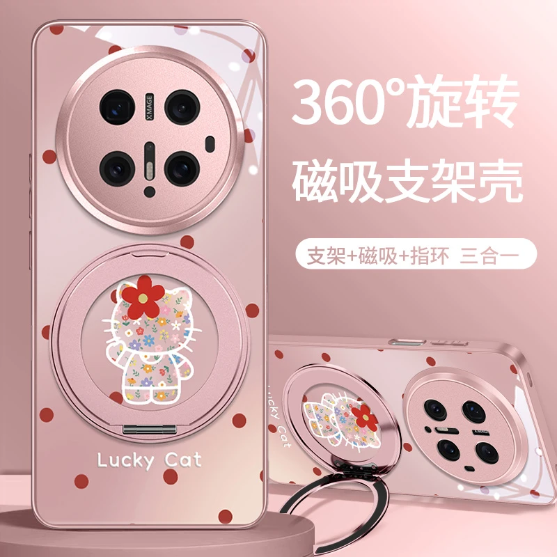 磁吸支架适用华为mate70pro波点猫咪手机壳pura80新款+防摔可爱女