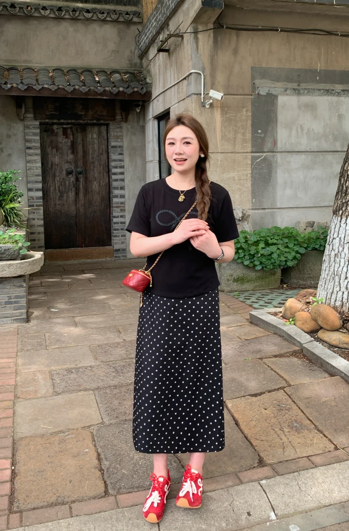 NANJIE/楠姐【繁星主题曲】气质时尚韩系蝴蝶结上衣波点半裙套装