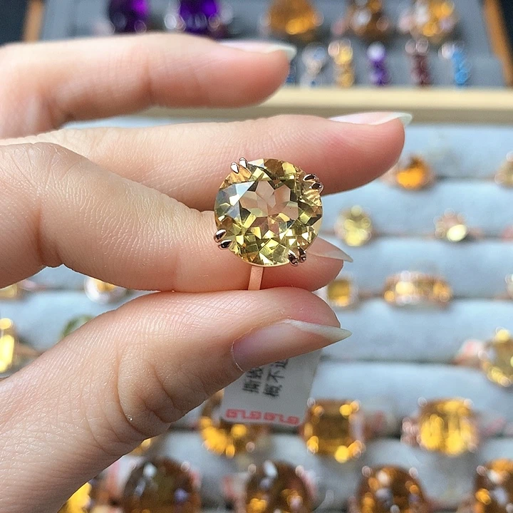黄晶戒指银S925镶嵌天然黄水晶