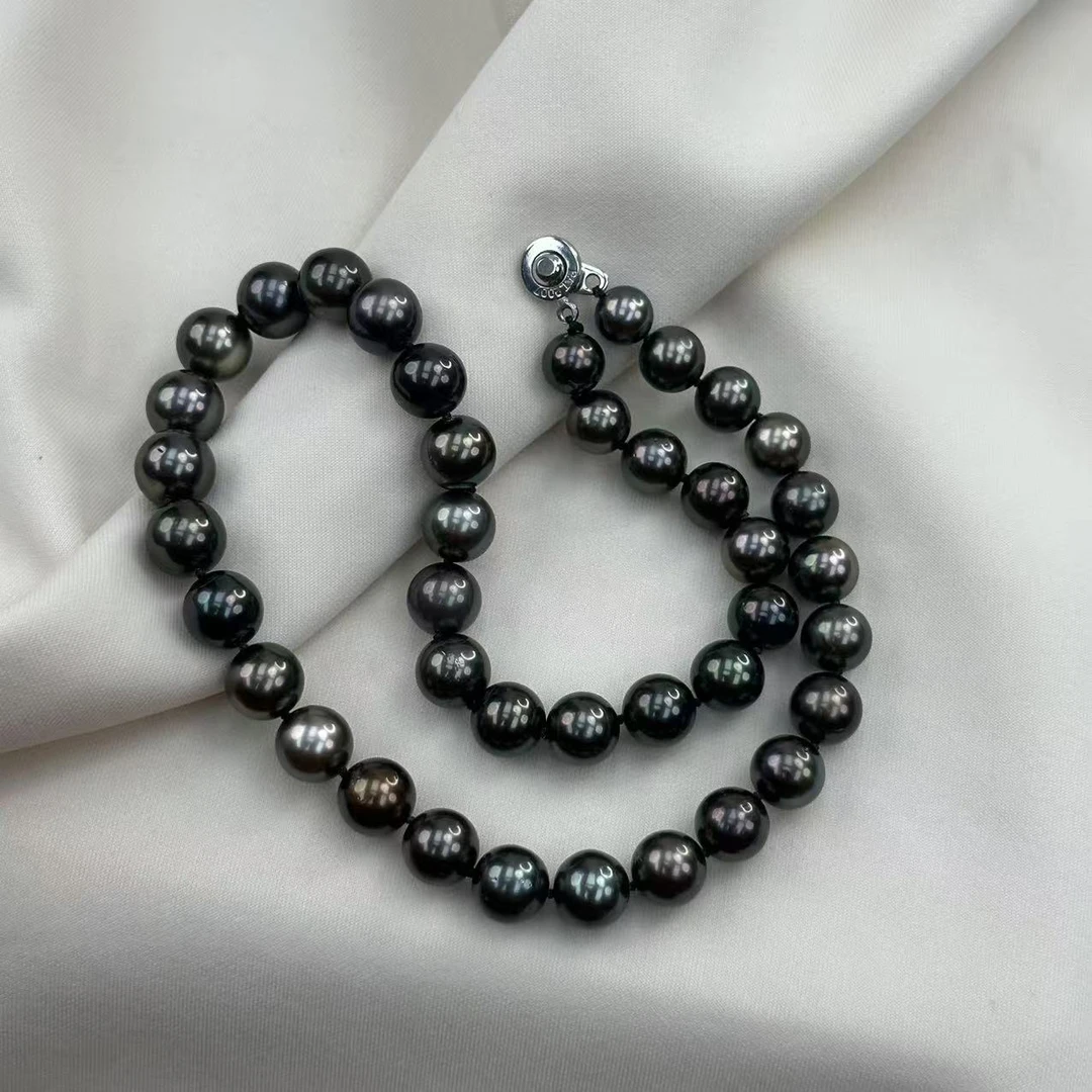 TX284【特选黑孔雀】天然海水大溪地拉贡版珍珠满串8-11mm