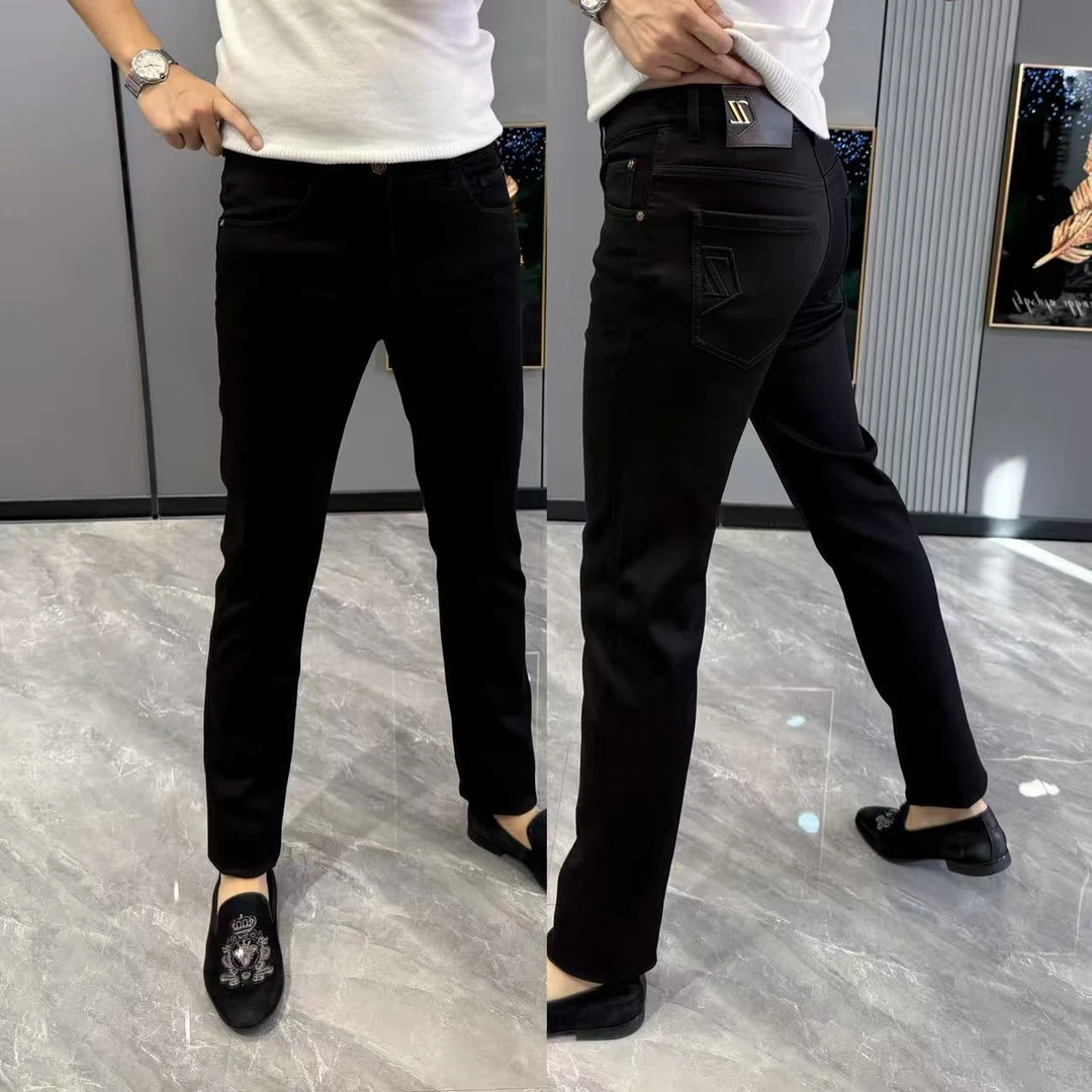 牛仔裤男款简约显瘦小直筒时尚百搭提花男士牛仔裤男士秋冬款裤子