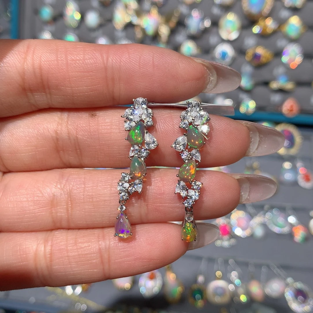 欧泊福利耳饰银S925镶嵌