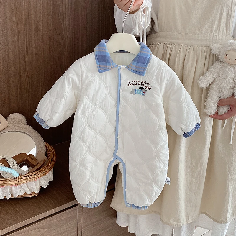 婴儿衣服秋冬季加绒夹薄棉超萌卡通宝宝连体哈衣新生儿外出服