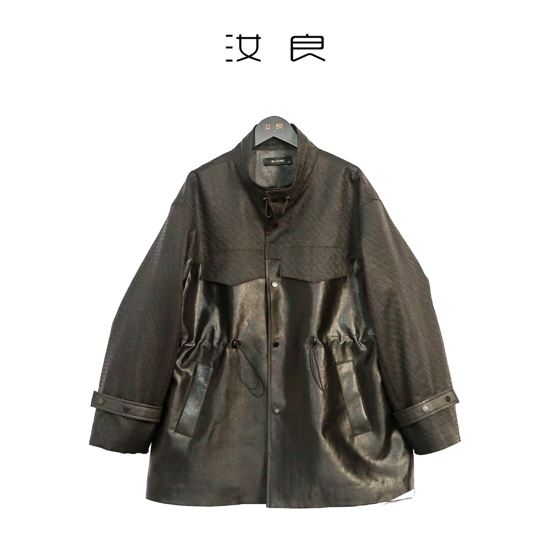 黑珍珠拼草席纹收腰外套