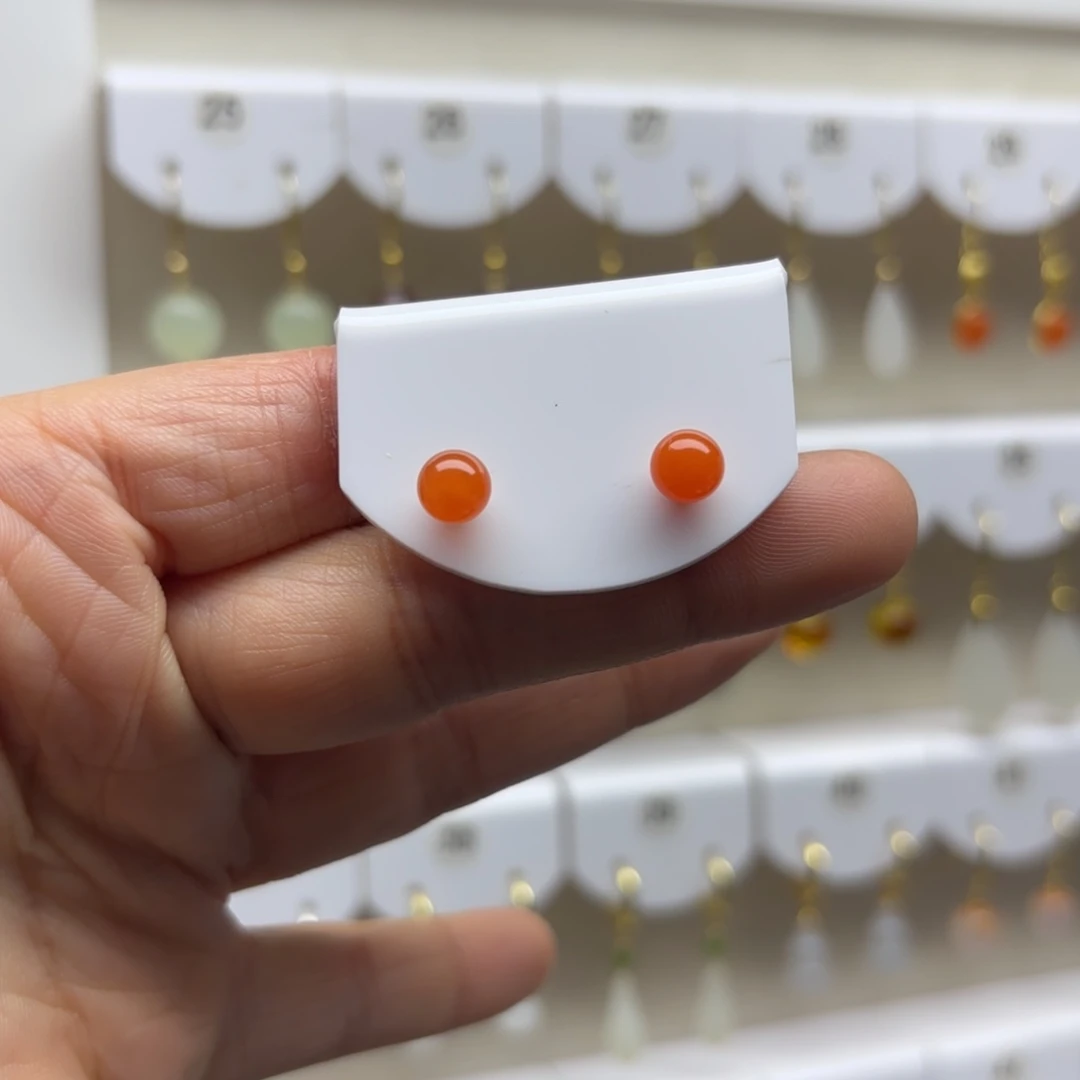 南红玛瑙银S925镶嵌耳饰6mm