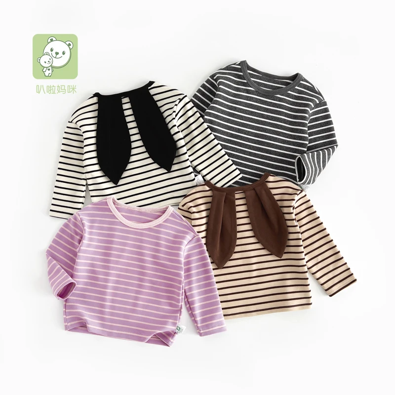 叭啦妈咪秋装新款儿童条纹长袖2025时尚洋气潮牌女宝上衣HLM4001