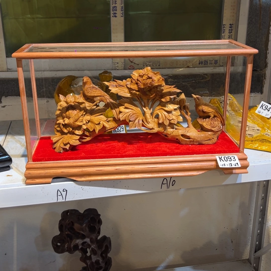 秦***风檀香木花鸟居家摆件