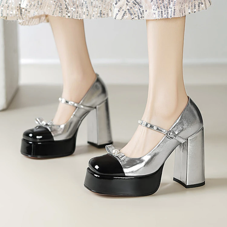 法式小香风厚底单鞋女2025春季新款高跟鞋粗跟浅口小个子女鞋