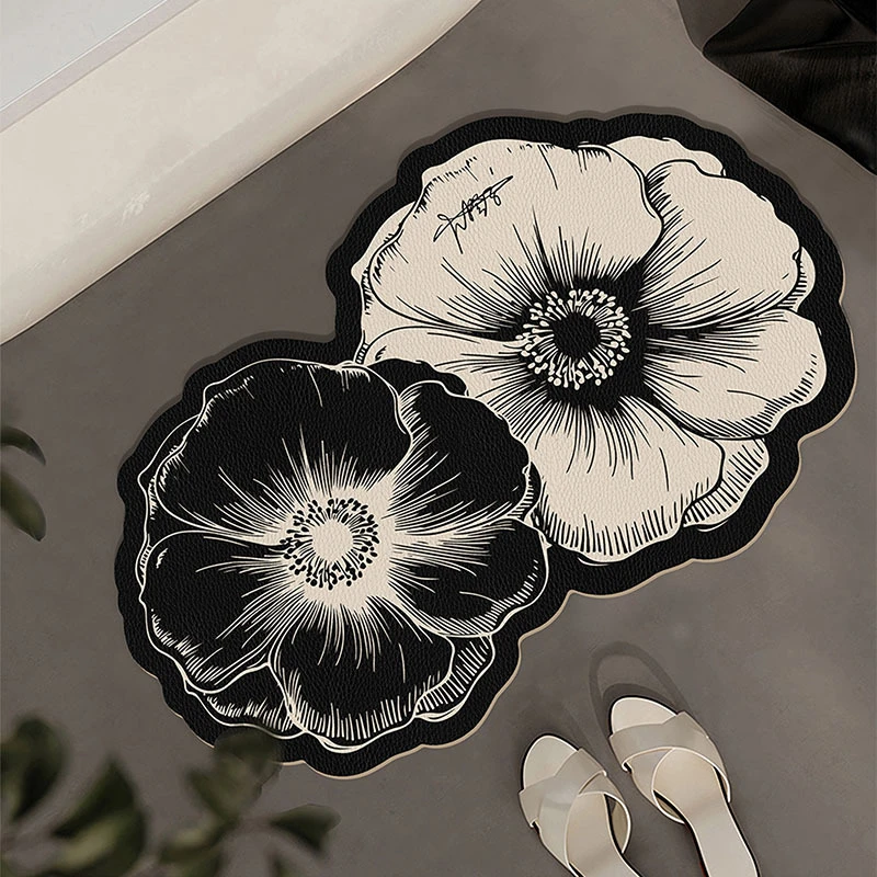 法式简约双生花浴室吸水易干脚垫吸水耐脏防滑垫浴室硅藻泥地垫