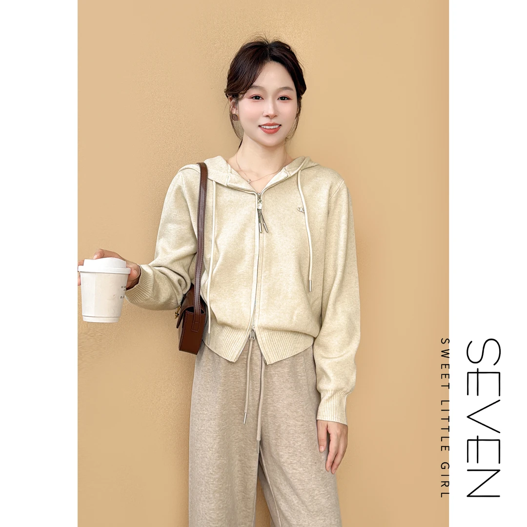 柔光针迹⑦七七146小个子秋冬款保暖连帽毛衣女针织衫小美说会起球