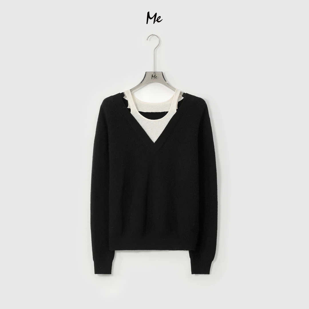 ME【假两件】长袖针织保暖百搭休闲新款毛衣MEQC2241