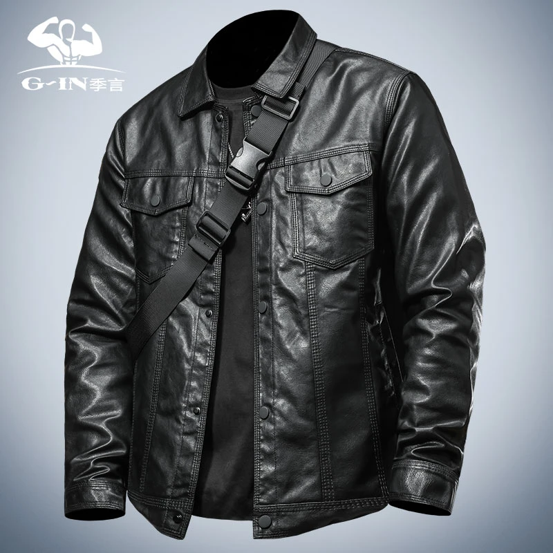 季言皮夹克外套男2025新款潮流帅气春秋季复古修身机车翻领皮衣男