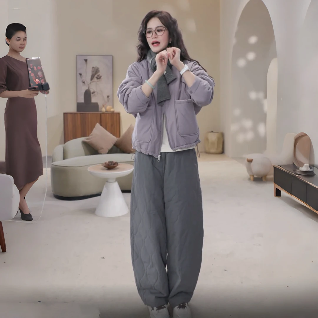 2950冬季必备葫芦棉服绗线松紧腰棉裤显瘦秋冬冬天宽松外穿裤子