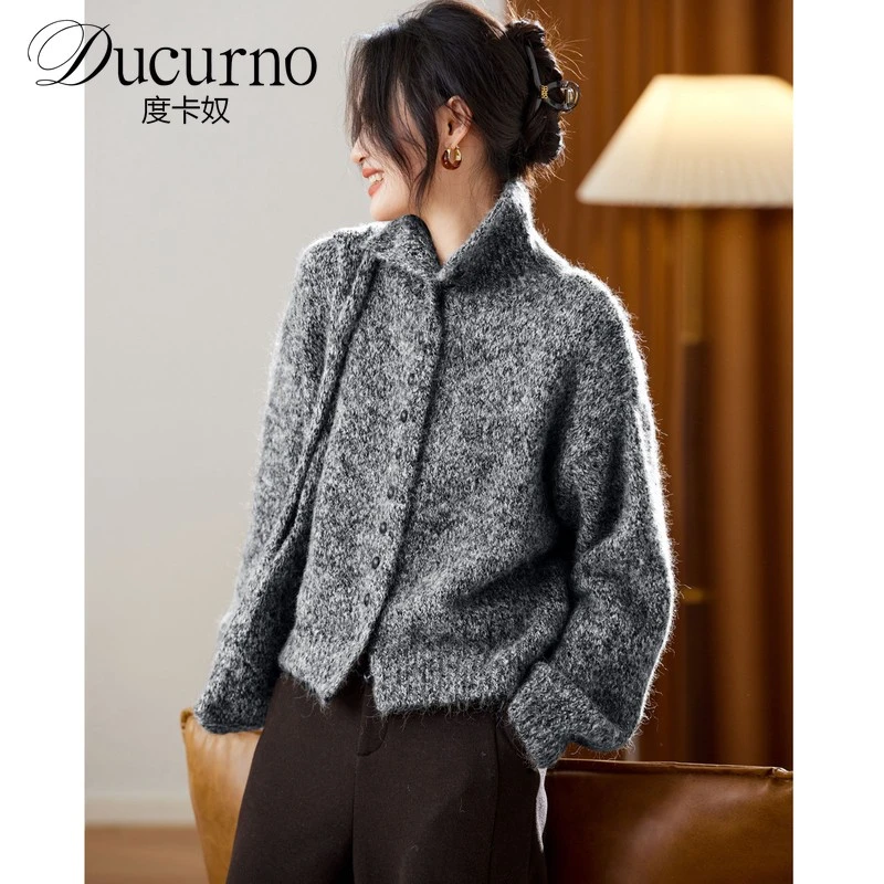 复古慵懒粗针毛衣开衫女秋冬2025新款小个子短款外套加厚宽松上衣