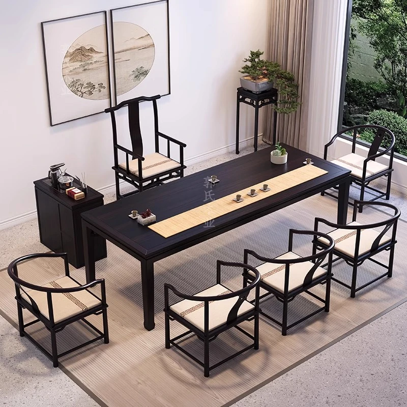黑胡桃茶室实木功夫一体茶桌新中式家用禅意简约茶台实木轻奢茶几