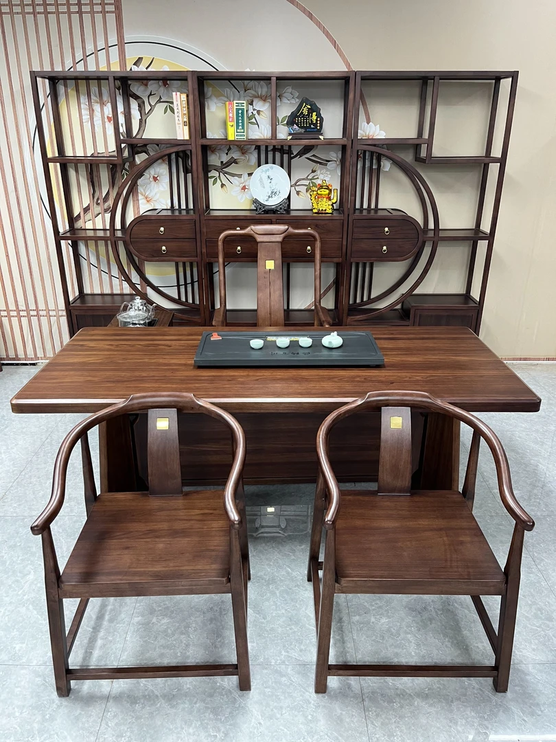 【圆满】新中式胡桃木大板茶桌椅组合家用办公实木茶桌茶台功夫茶桌