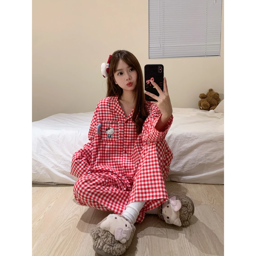 【少女Kitty】可爱睡衣女春秋款202新款宽松舒适休闲家居服套装