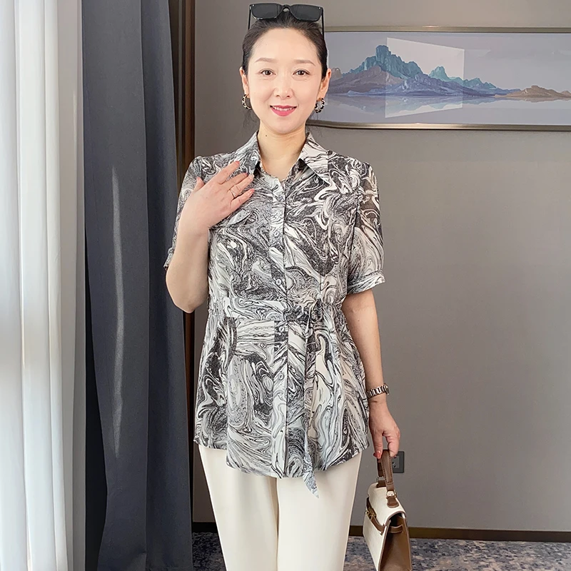 【断码特价】妈妈夏装时尚衬衫中年女薄款减龄气质小衫XU823-130