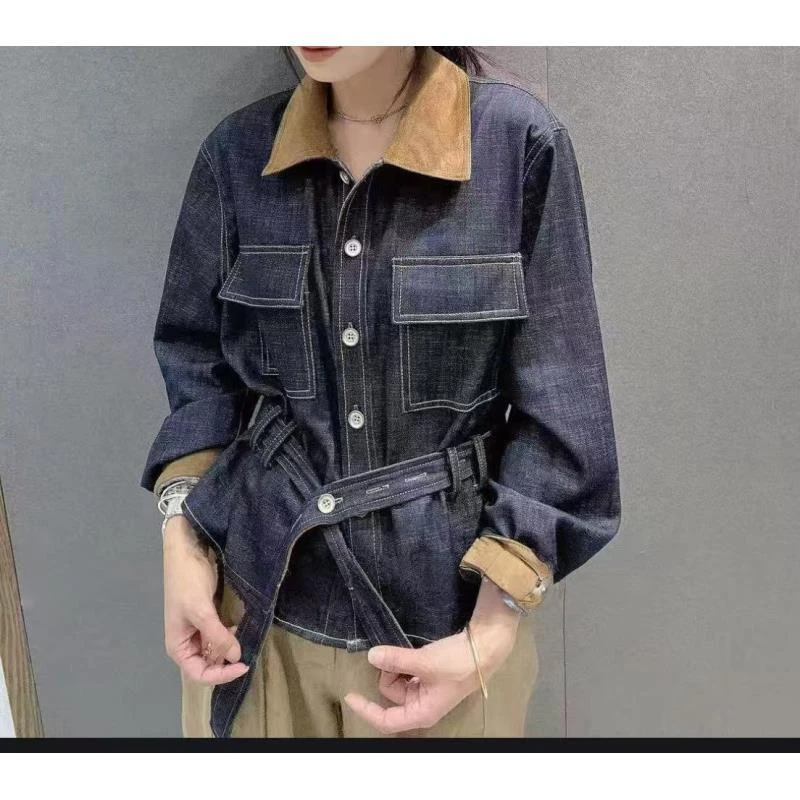 9347号9305#秋撞色翻领休闲百搭牛仔外套（预）