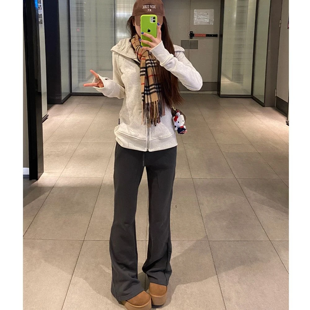 多巴胺辣妹灰色连帽卫衣女秋季薄款设计感修身显瘦运动小外套上衣