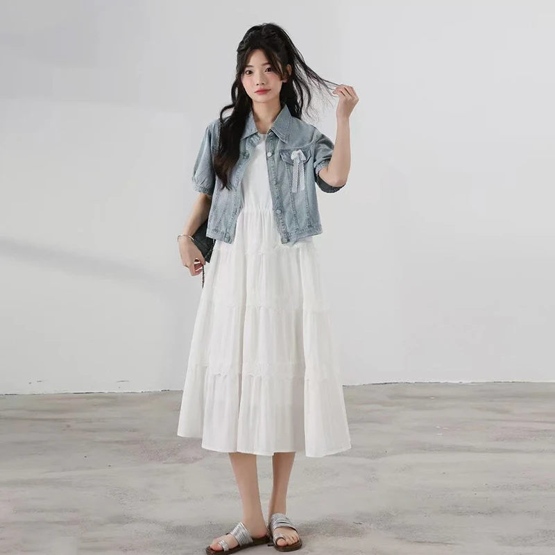 夏季新款女童牛仔外套连衣裙两件套泡泡袖上衣气质zb5793田范KIDS