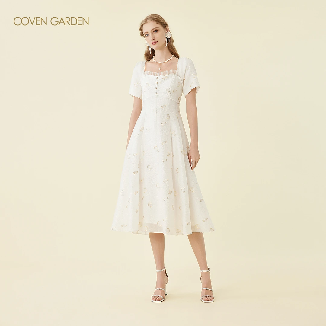 【哥文花园】玫瑰提花短袖连衣裙CSC2084098