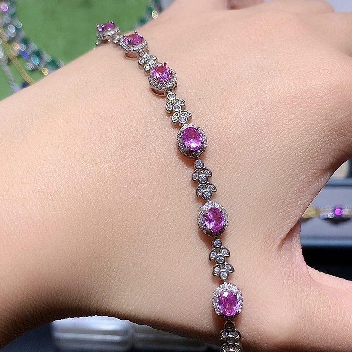 手链银S925镶嵌彩色蓝宝石
