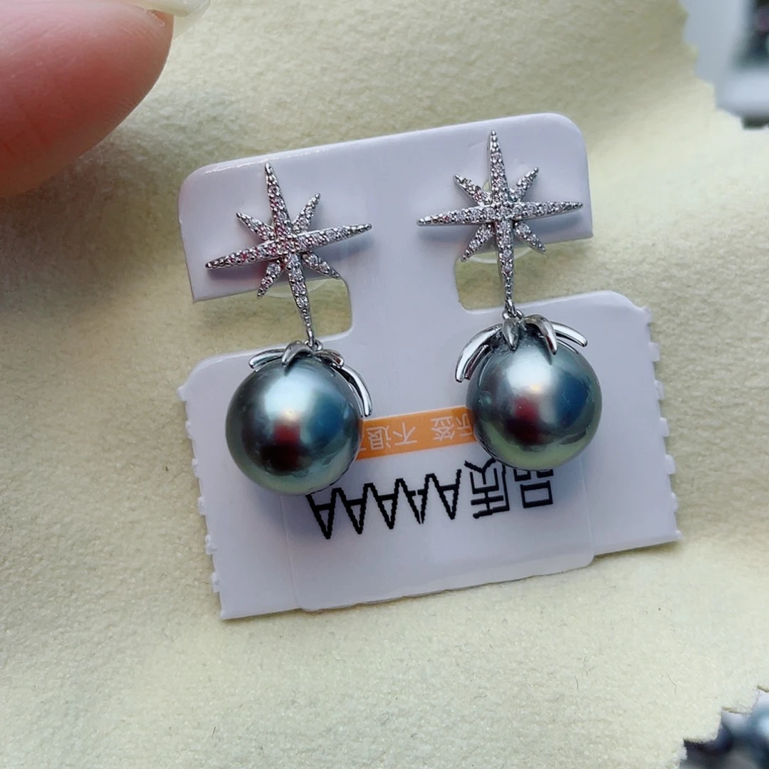 银S925镶嵌海水珍珠耳饰w57