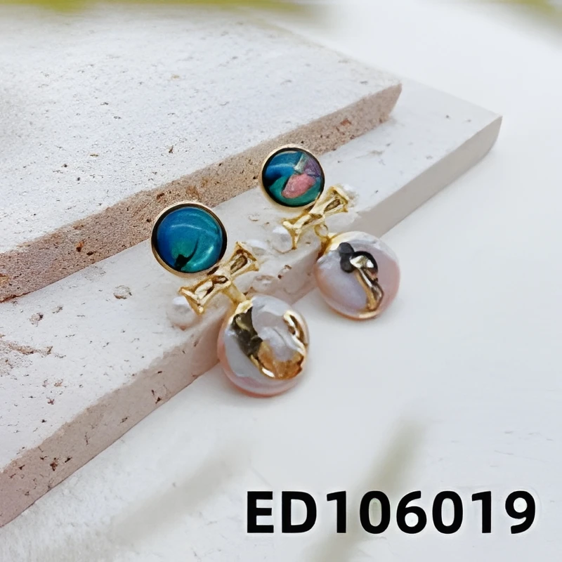 铜合金耳饰 探寻华尔兹轻奢耳钉ED106019巴洛克风格 鲍鱼贝