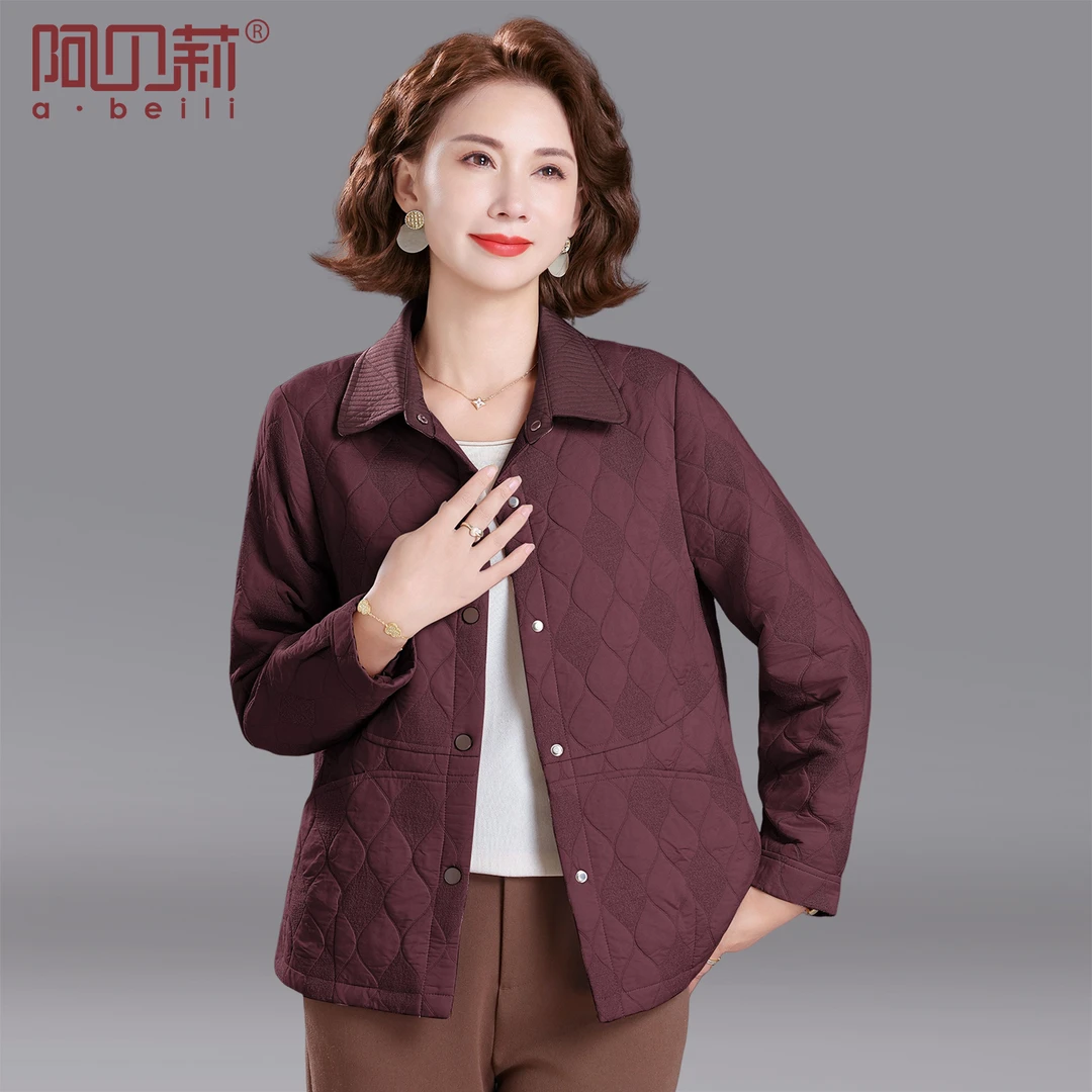 洋气妈妈秋装短款外套新款中老年女士波纹翻领上衣春秋时尚夹克衫