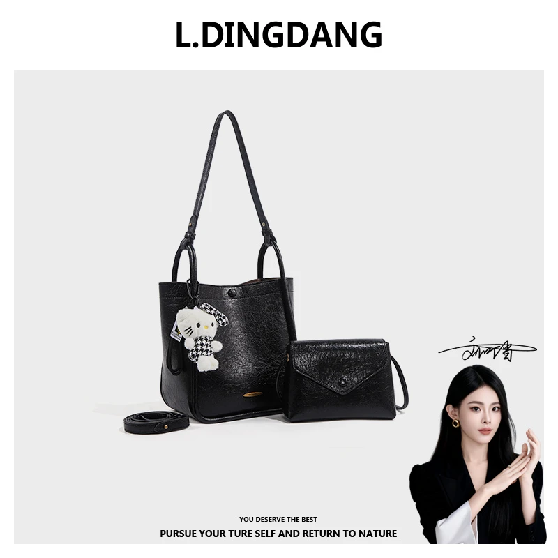 【刘叮当甄选】「暮雪莱茵」百搭大容量通勤单肩托特包UJ7163经典黑