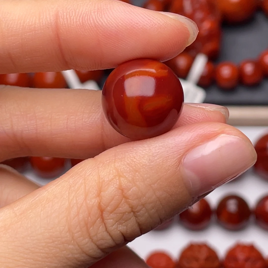 南红玛瑙未镶嵌手串（原矿）15.8mm瓦西火焰纹单珠