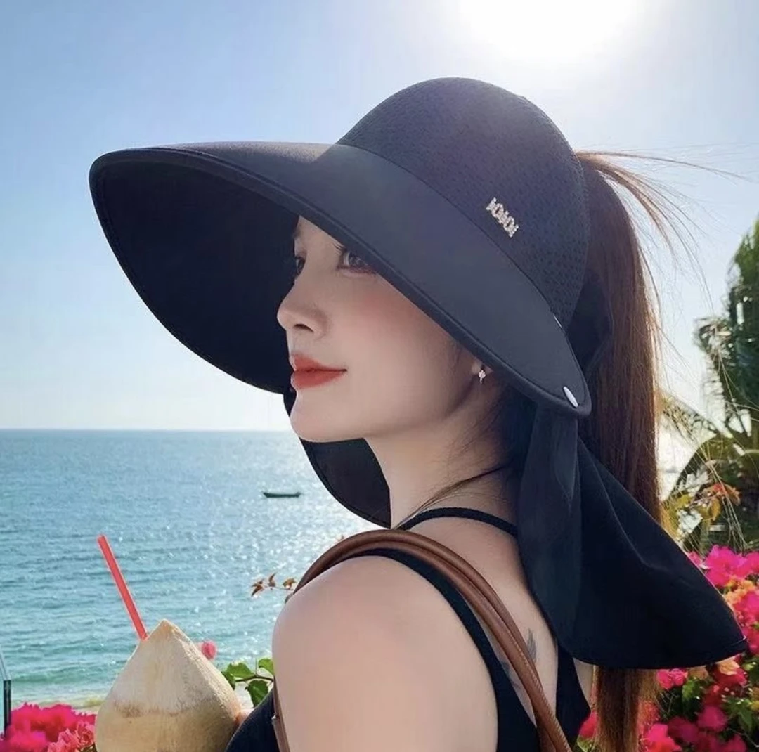 新夏季帽子女高级感防晒遮阳帽防紫外线空顶护脖披肩帽
