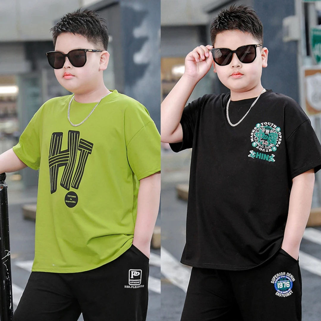 中大童短袖加肥加大男童新款胖大童夏季T恤薄款夏装男孩宽松半袖t