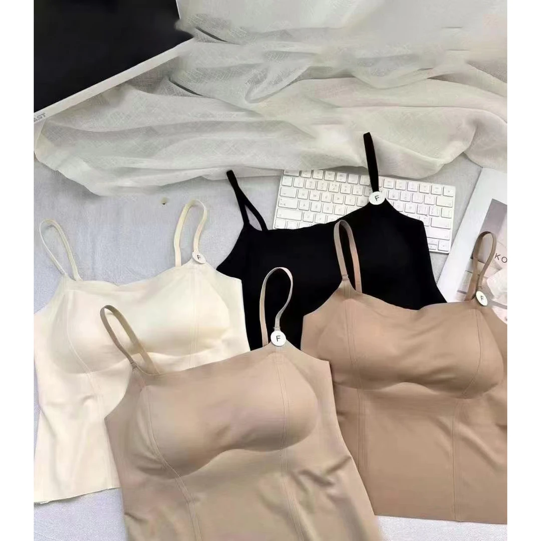 玳妮【无痕一体吊带】春季 细肩带无痕固定一体杯拼接背心 弹力内衣