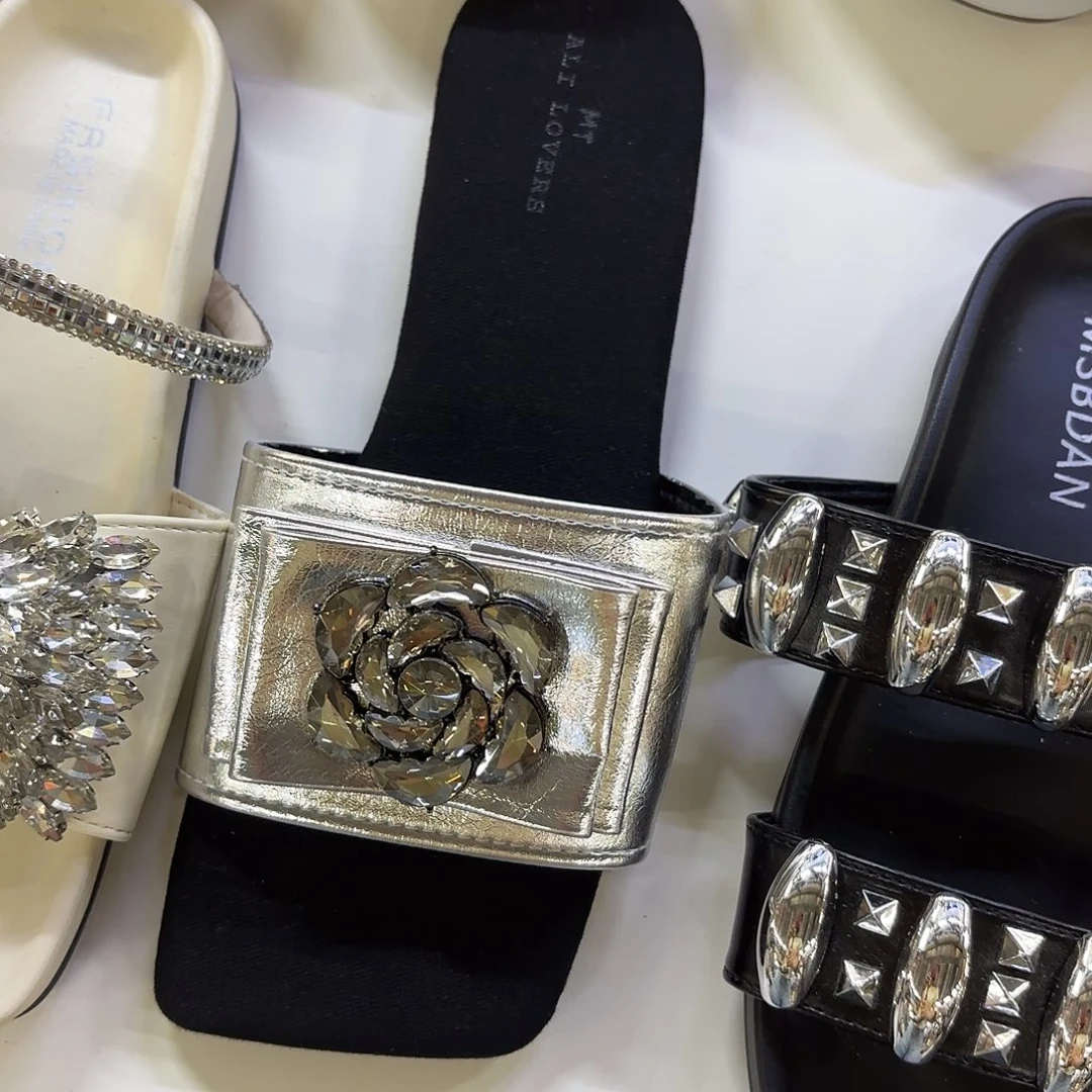 凉靴37山茶花黑色片拖