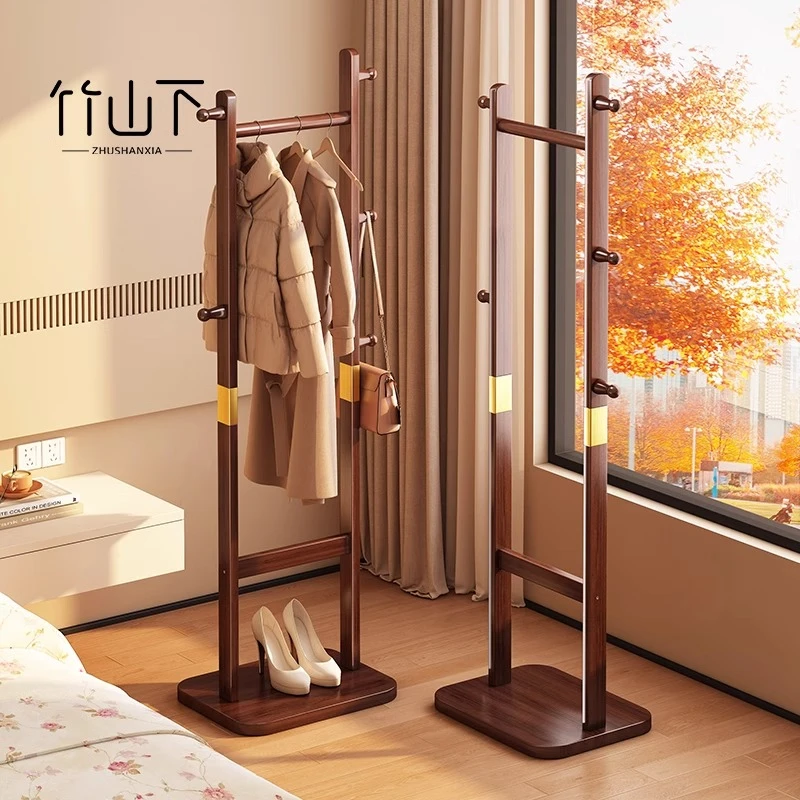 衣帽架落地家用卧室客厅不占空间立式挂衣架房间收纳神器实木衣架