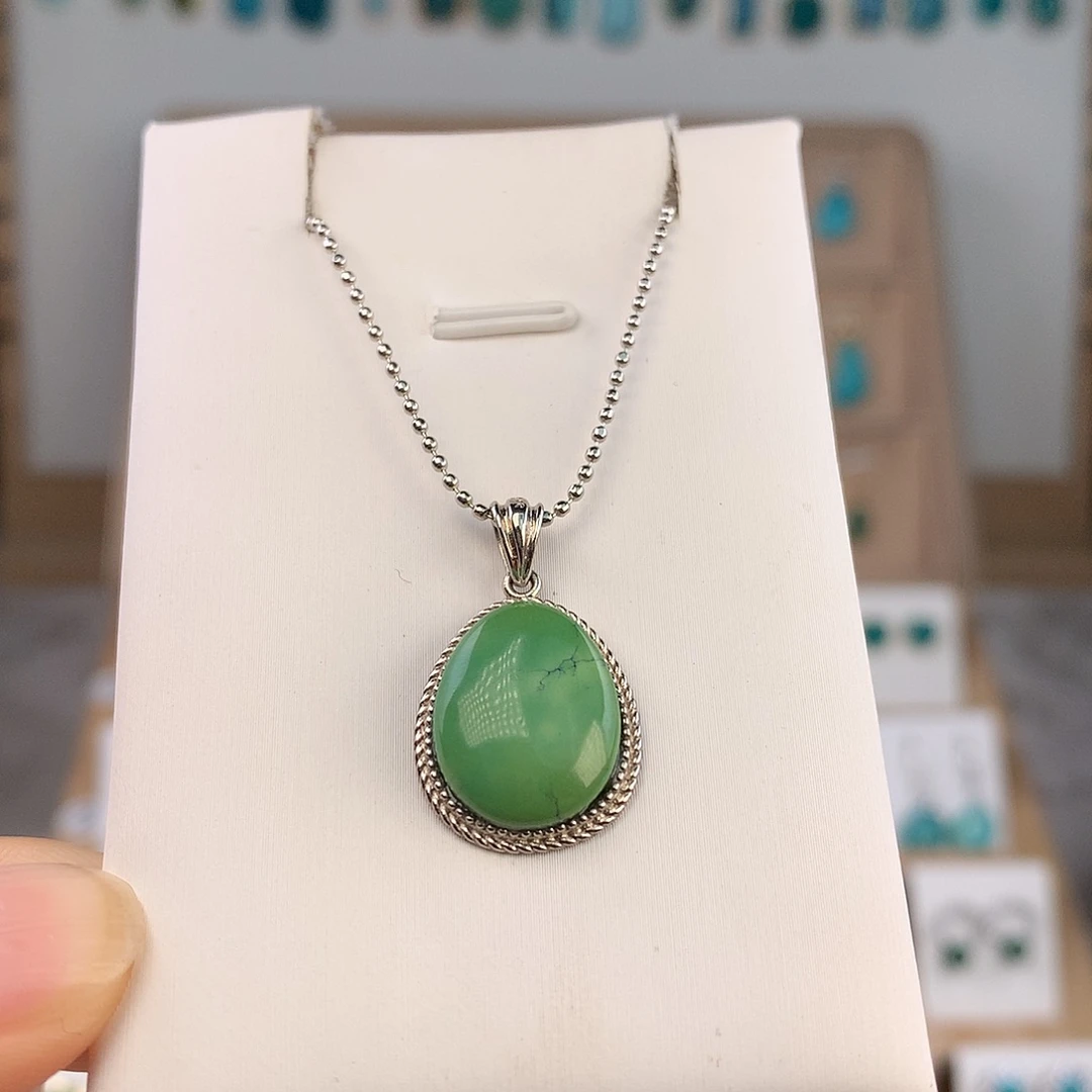 绿松石银S925镶嵌吊坠(不含链)