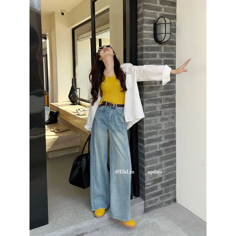 小王家/DaLin牛仔裤女2025春上新欧若风阔腿裤通勤高腰垂坠感宽松