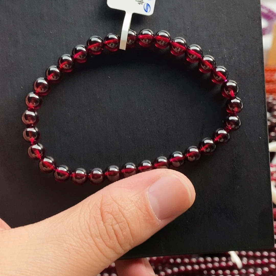 石榴石手链未镶嵌6mm老矿酒红