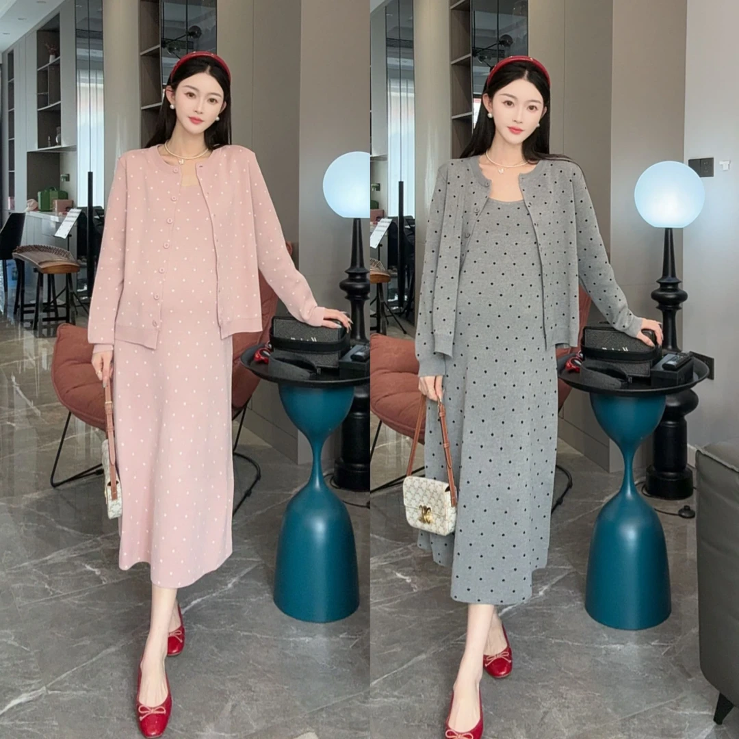 时尚宽松显瘦2025早秋新款针织连衣裙秋季孕期慵懒风韩版两件套裙