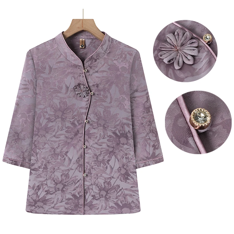 奶奶国风衬衫2025新款中老年春夏妈妈中式衬衣小个子婆婆上衣