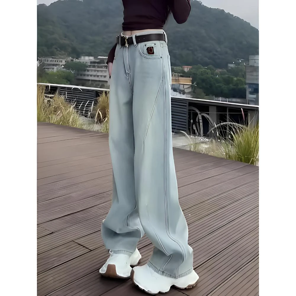 高腰显瘦浅色弯刀牛仔裤子女2025新款设计感宽松镰刀裤阔腿拖地裤