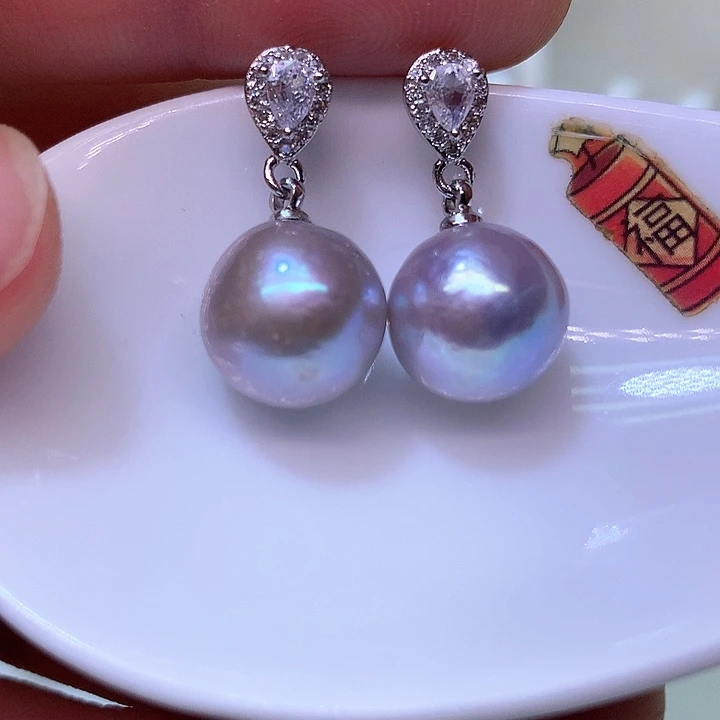 银S925镶嵌耳饰淡水珍珠