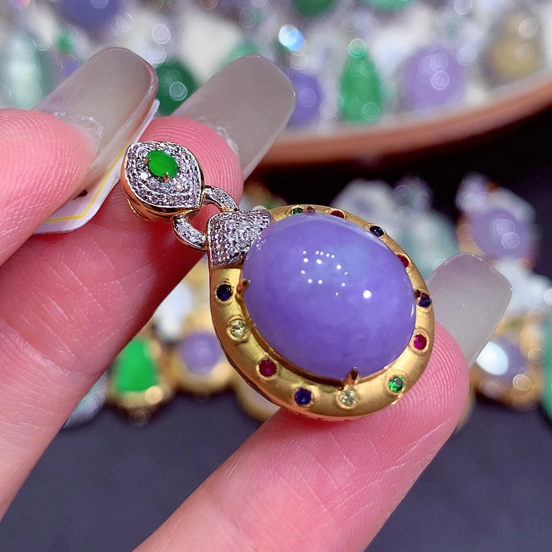 翡翠18K金镶嵌吊坠(不含链)