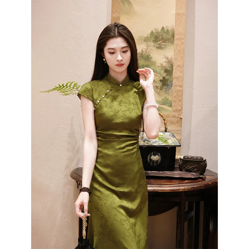 凌茜【夏怜语】新中式改良显瘦复古修身优雅春夏提花旗袍连衣裙