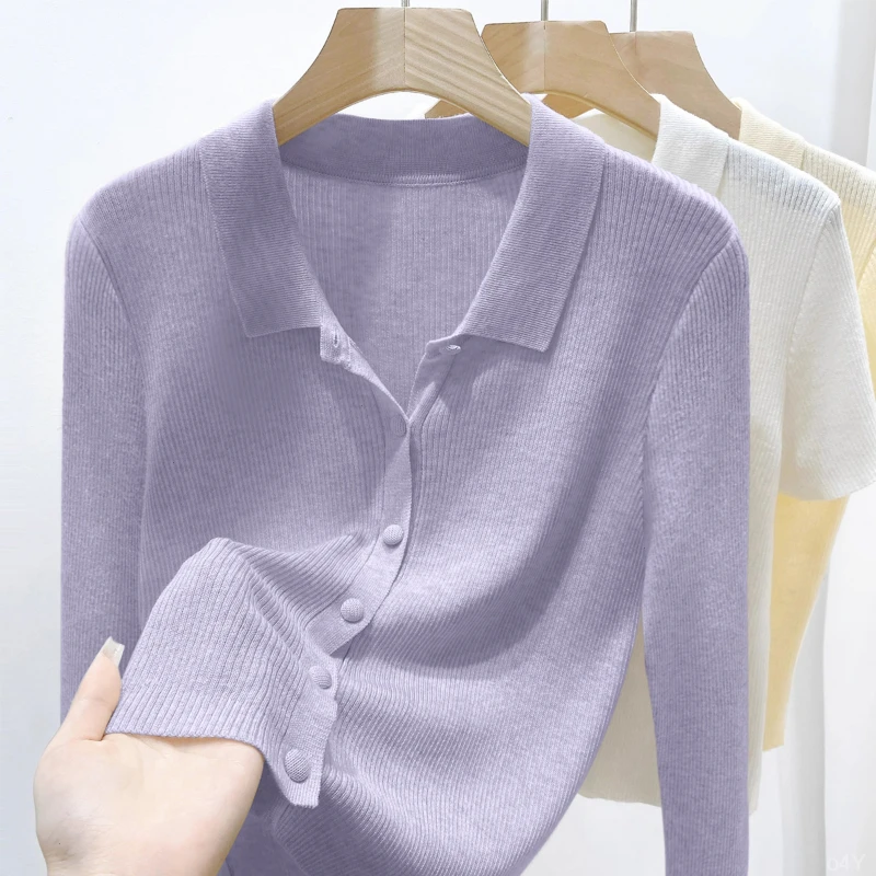 2025年秋季新款桑蚕丝绵气质女装纽扣POLO领宽松高级长袖开衫