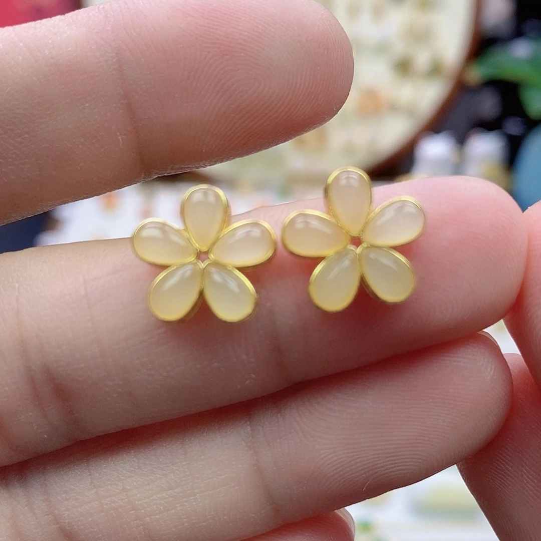 和田玉银S925镶嵌耳饰